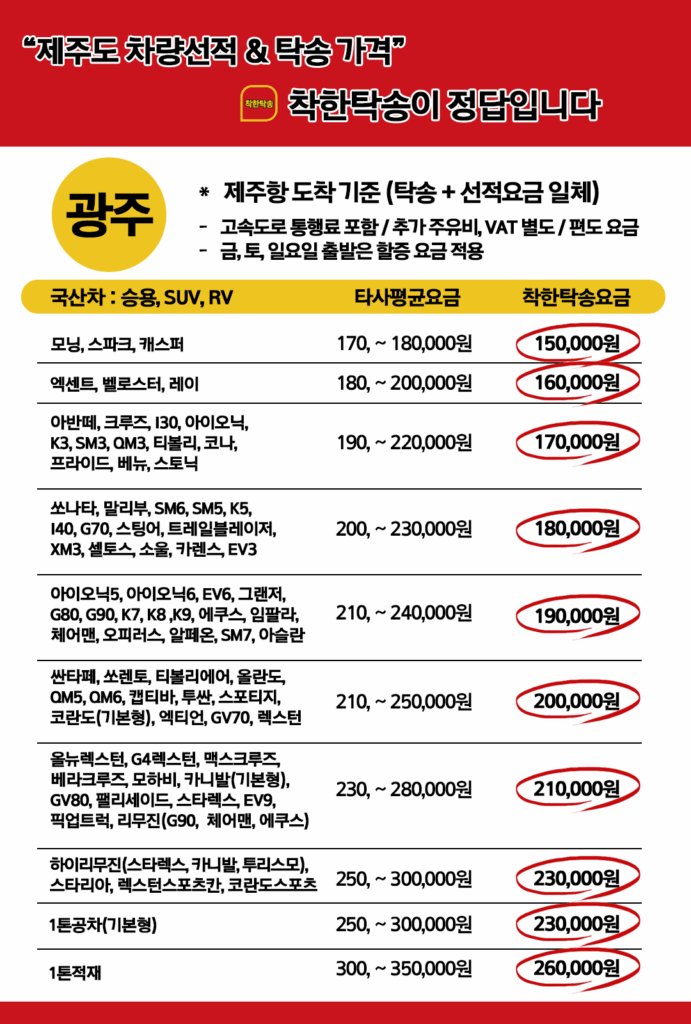 광주 제주도탁송요금